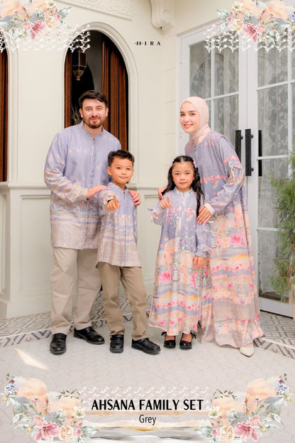 AHSANA Family Set — Grey | HIRA Raya 2027