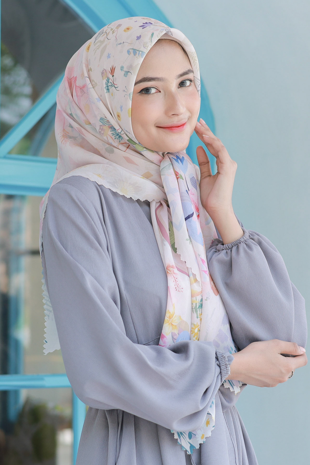 Hibi - Scarf Square Premium Polycotton XL - Cream - HG94.11