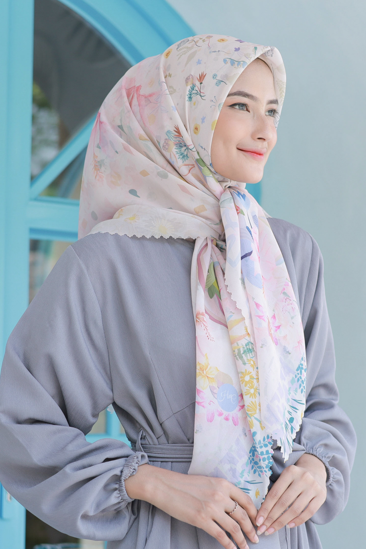 Hibi - Scarf Square Premium Polycotton XL - Cream - HG94.11