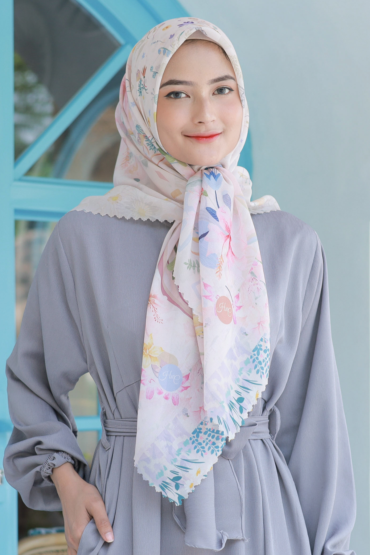 Hibi - Scarf Square Premium Polycotton XL - Cream - HG94.11