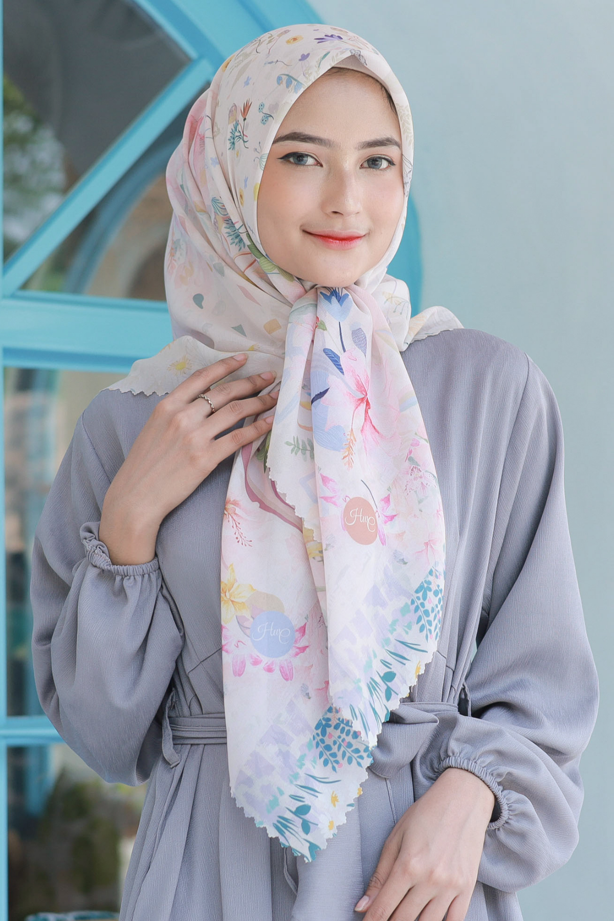 Hibi - Scarf Square Premium Polycotton XL - Cream - HG94.11