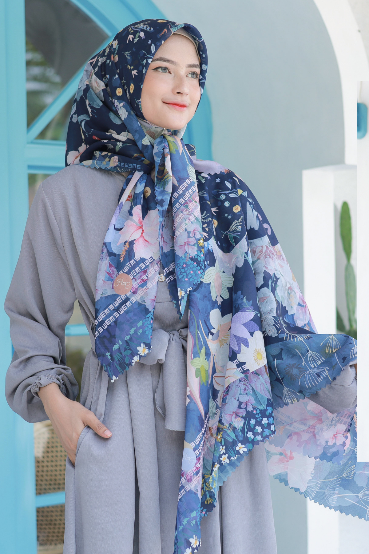 Hibi - Scarf Square Premium Polycotton XL - Navy - HG94.2