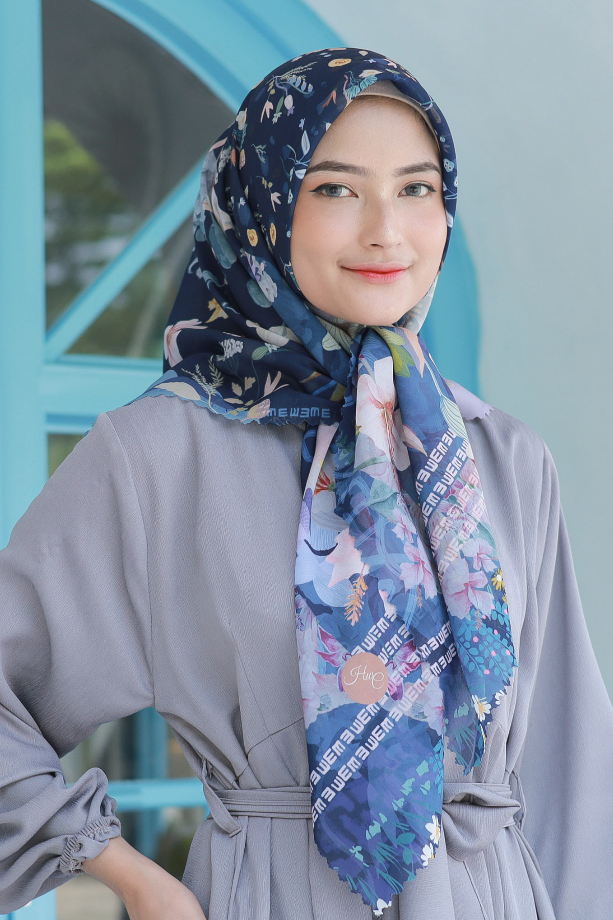 Hibi - Scarf Square Premium Polycotton XL - Navy - HG94.2