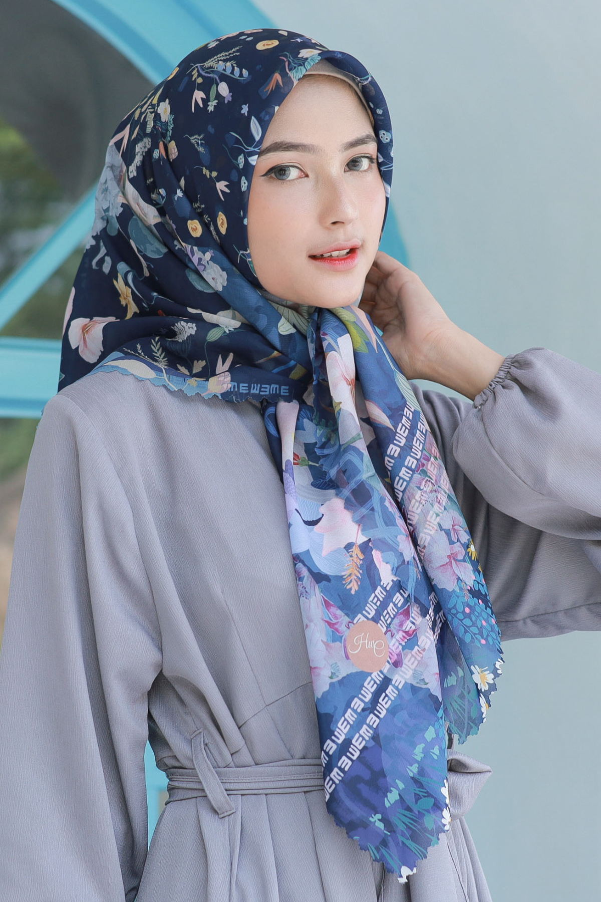 Hibi - Scarf Square Premium Polycotton XL - Navy - HG94.2