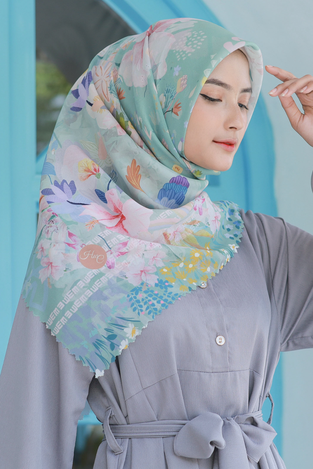 Hibi - Scarf Square Premium Polycotton XL - Sage - HG94.8