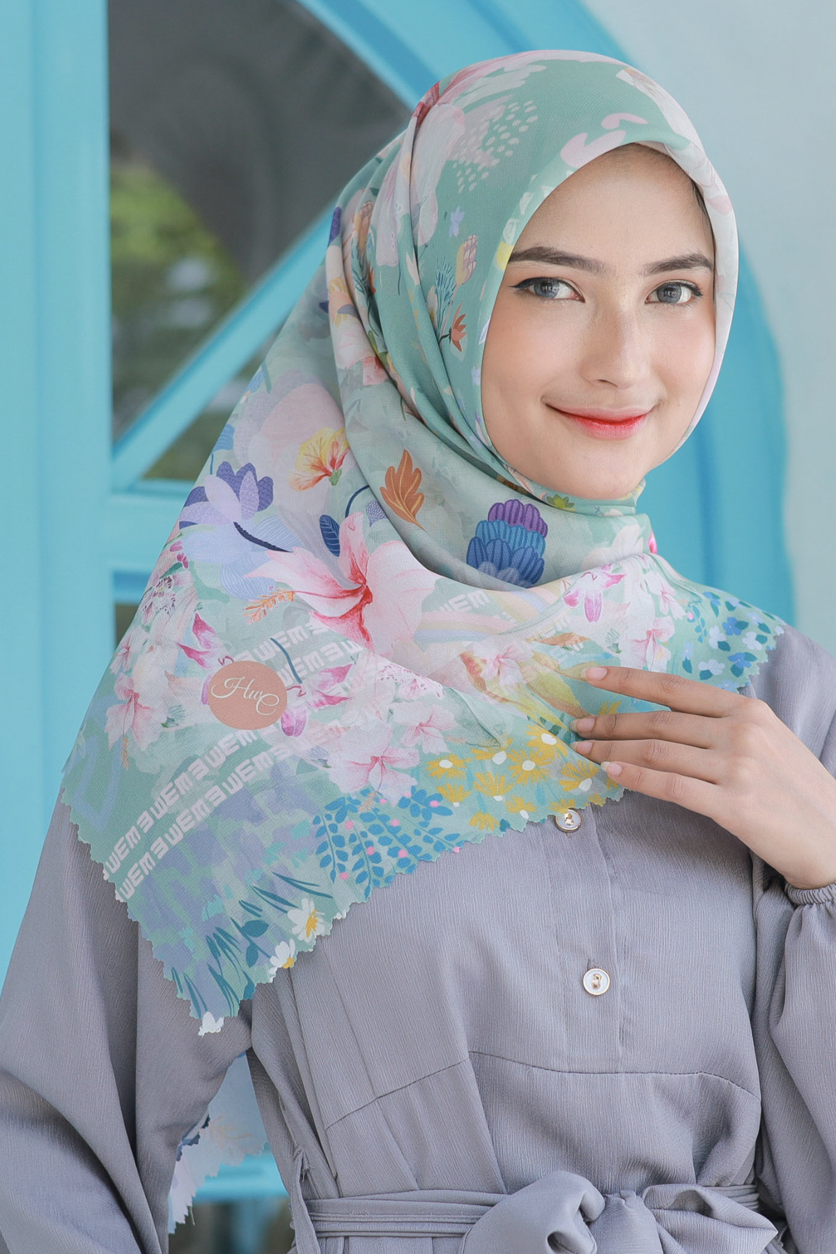 Hibi - Scarf Square Premium Polycotton XL - Sage - HG94.8