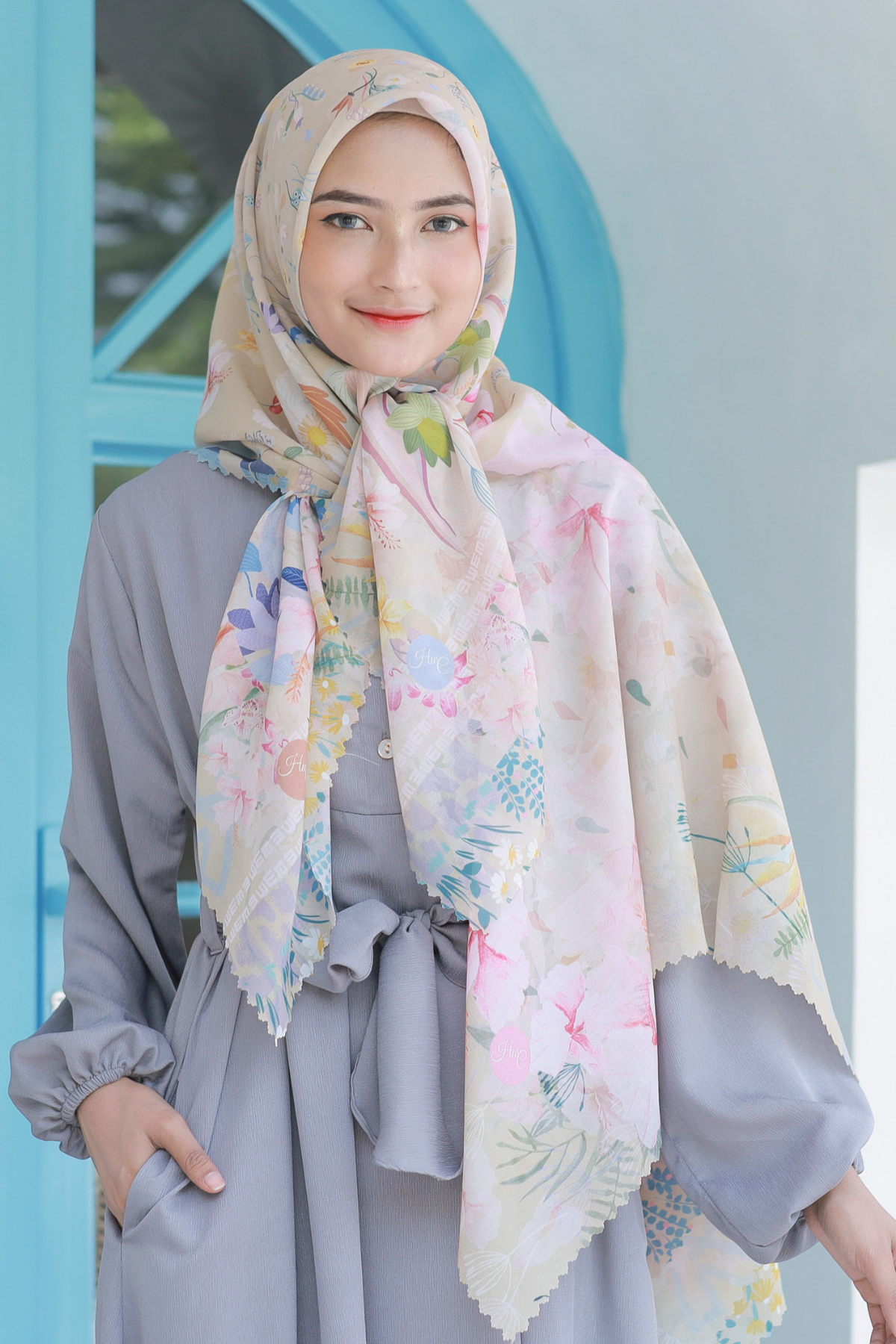 Hibi - Scarf Square Premium Polycotton XL - Dusty Beige - HG94.9