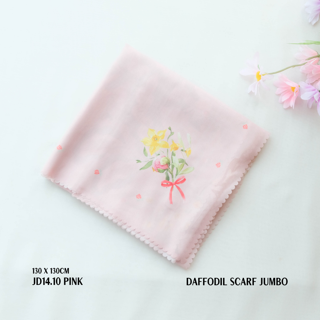 [ BUY 3 GET 1 FREE HIJAB ] Daffodil - Scarf Square Premium Polycotton XL - Pink - JD14.10