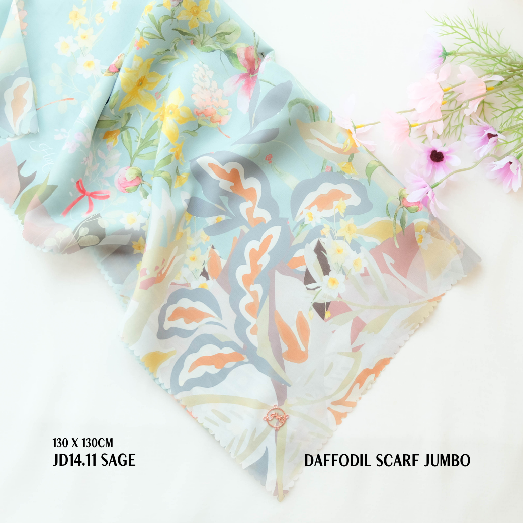 Daffodil - Scarf Square Premium Polycotton XL - Sage - JD14.11