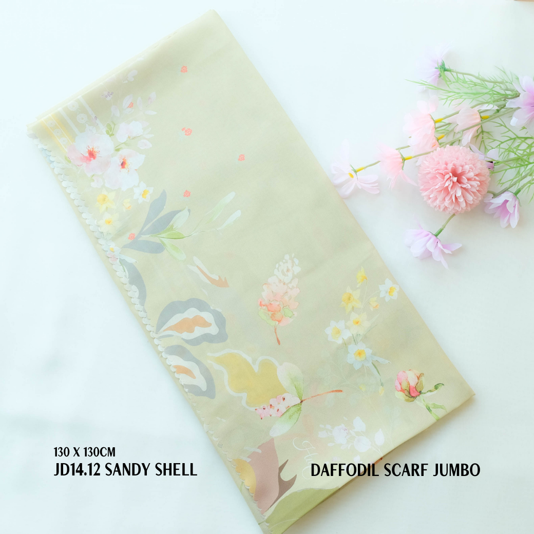 Daffodil - Scarf Square Premium Polycotton XL - Sandy Shell - JD14.12