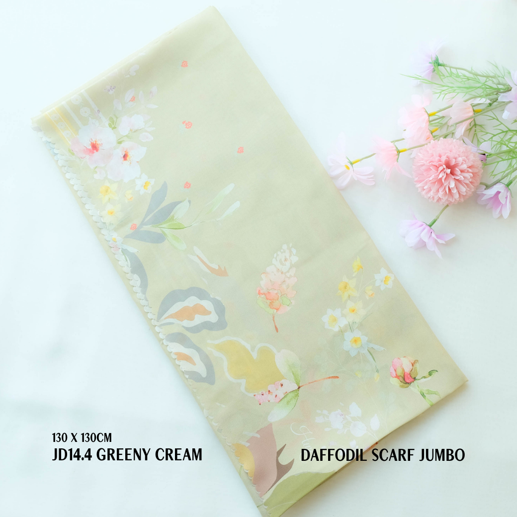 Daffodil - Scarf Square Premium Polycotton XL - Greeny Cream - JD14.4