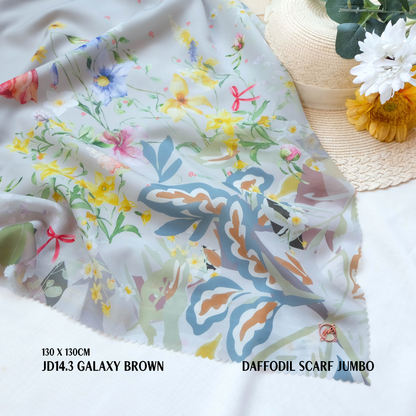 [ BUY 3 GET 1 FREE HIJAB ] Daffodil - Scarf Square Premium Polycotton XL - Galaxy Brown - JD14.3