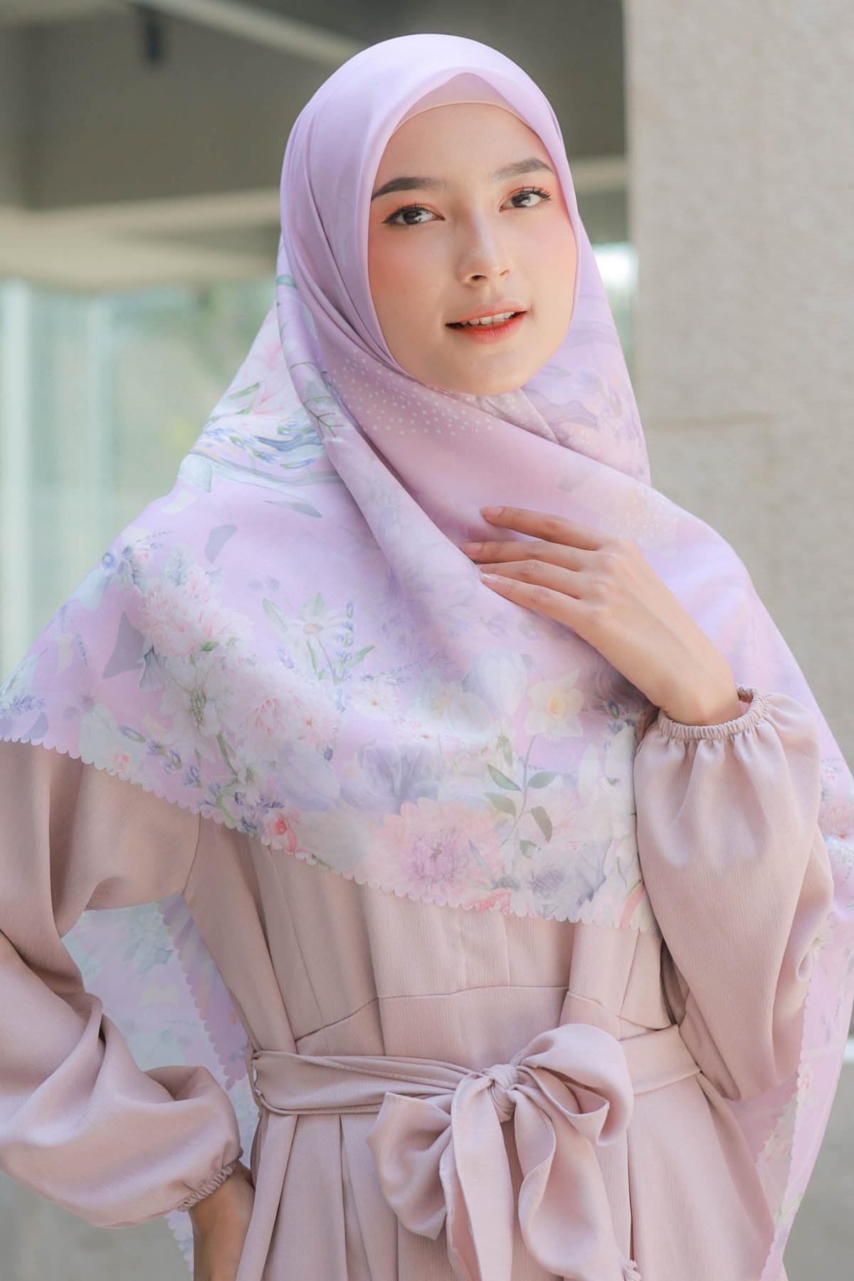 Dahlia - Scarf Square Premium Polycotton XL - Purple Pink - JH97.11