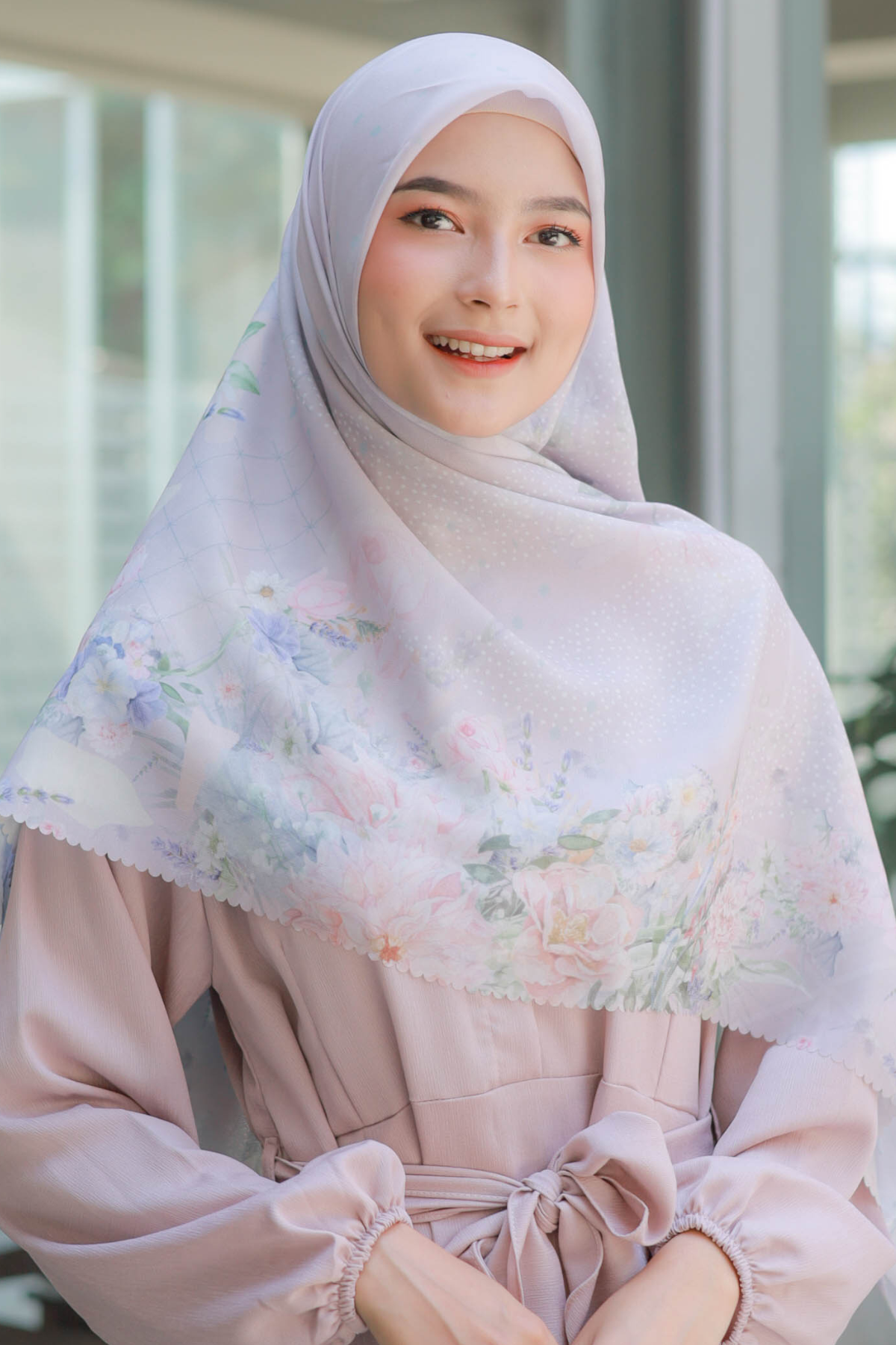 Dahlia - Scarf Square Premium Polycotton XL - Silky Pink - JH97.13