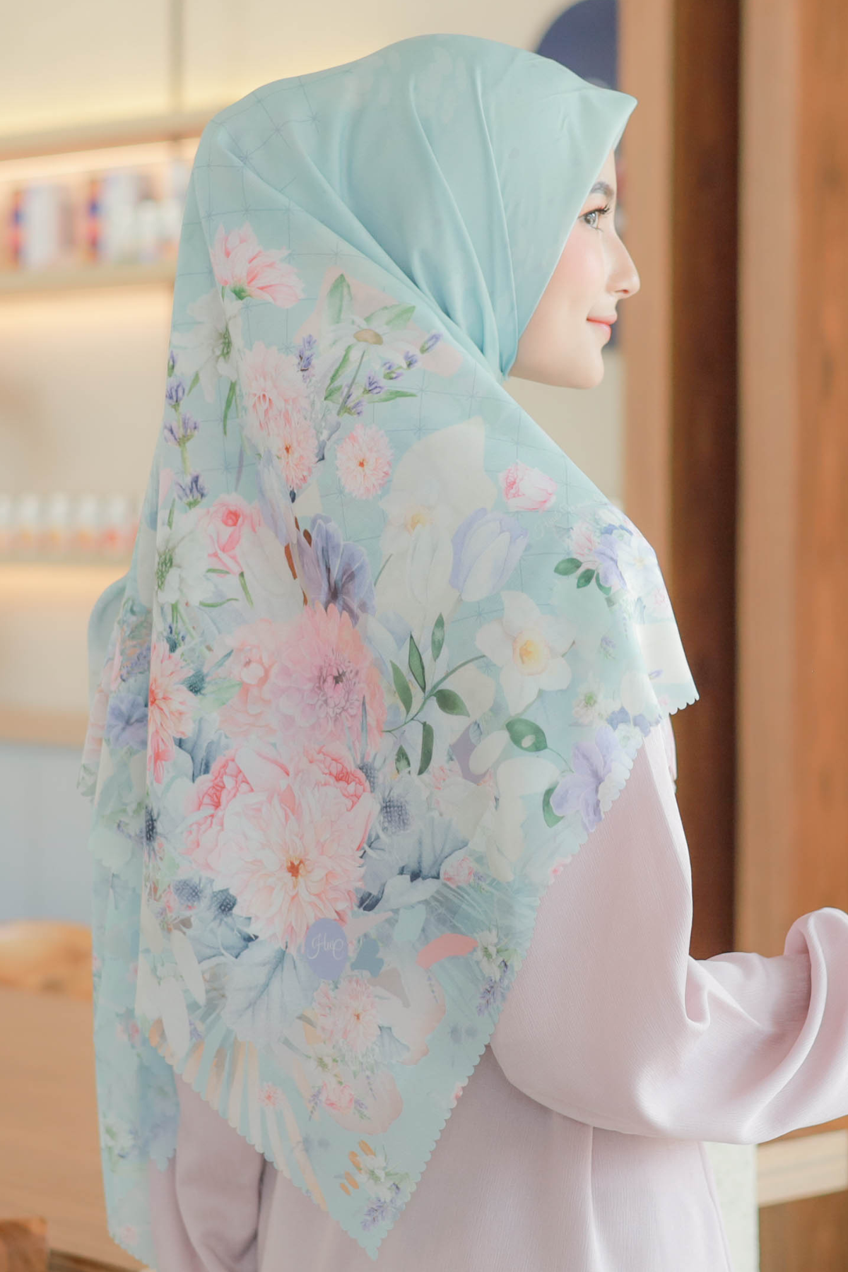 Dahlia - Scarf Square Premium Polycotton XL | Ice Grey - JH97.15