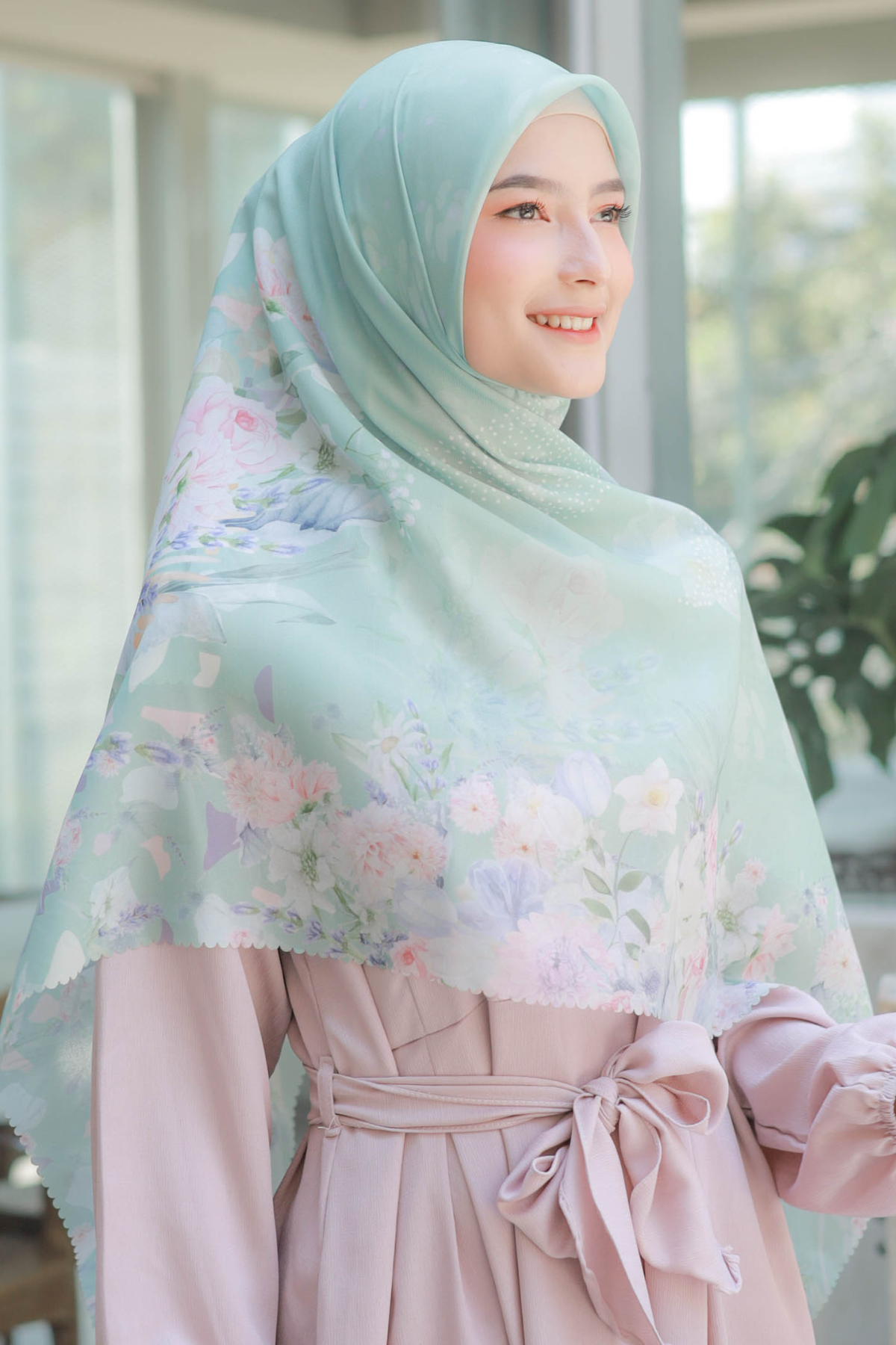 Dahlia - Scarf Square Premium Polycotton XL - Sage - JH97.9