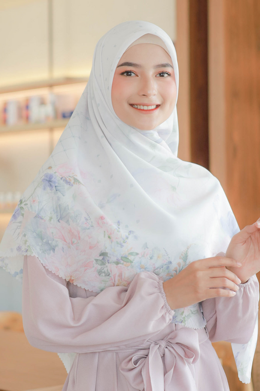 Dahlia - Scarf Square Premium Polycotton XL | Winter White - JH97.2