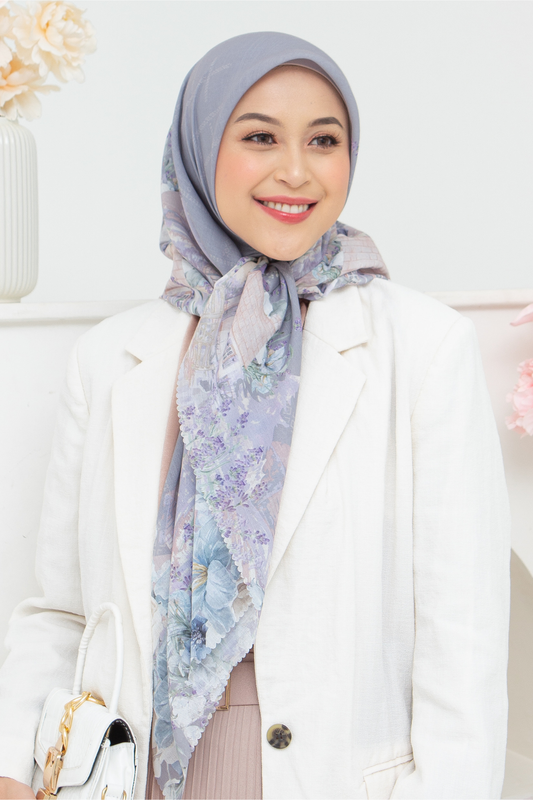 Lavender - Scarf Square British Voal | Silver - LV57.12