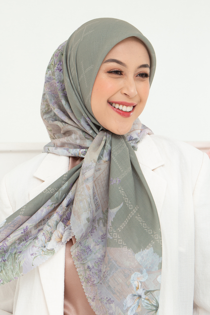 Lavender - Scarf Square British Voal | Dusty Green - LV57.3