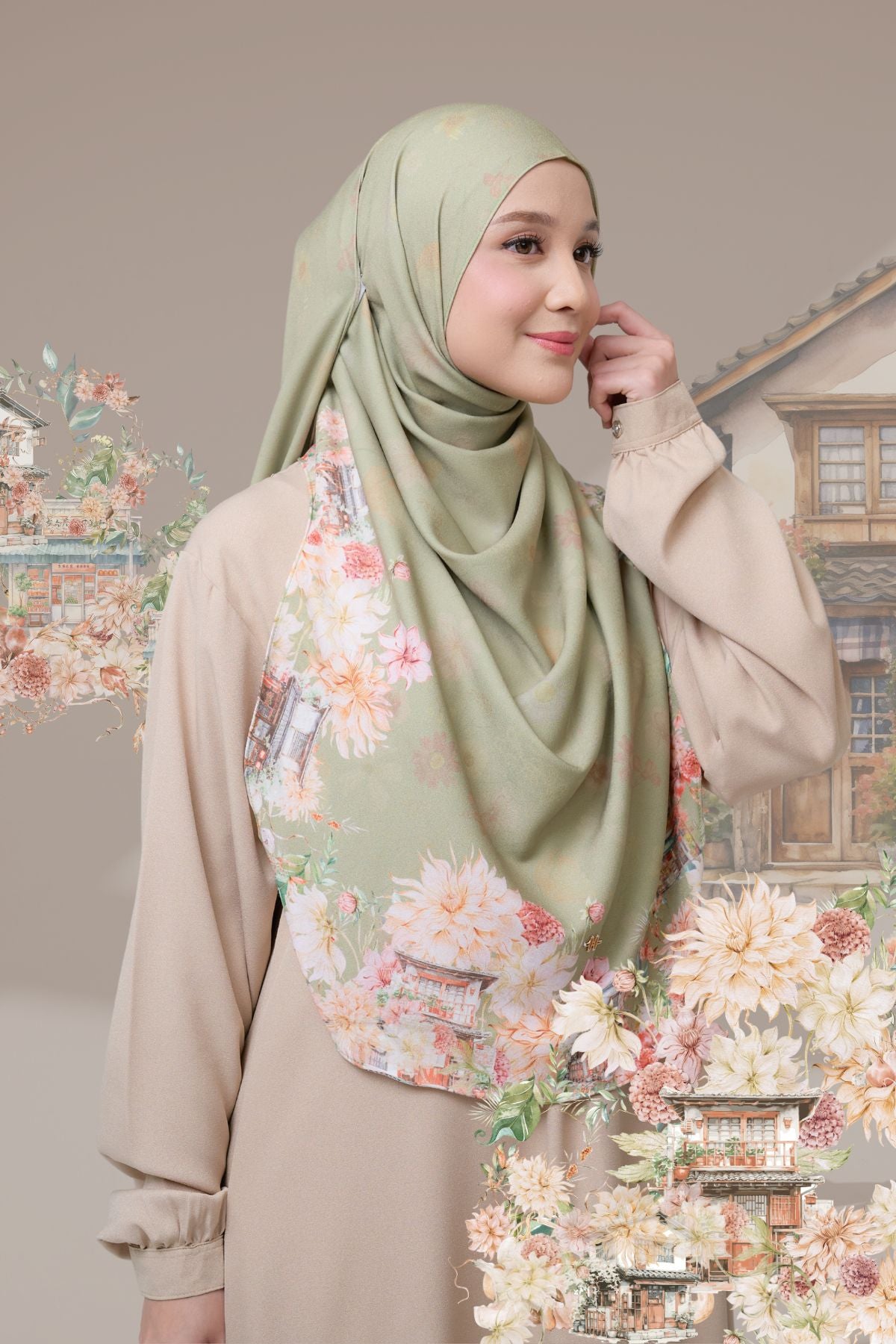[ BUY 3 GET 1 FREE HIJAB ] Malaya Ohayo - MO55.9 Yasai Green