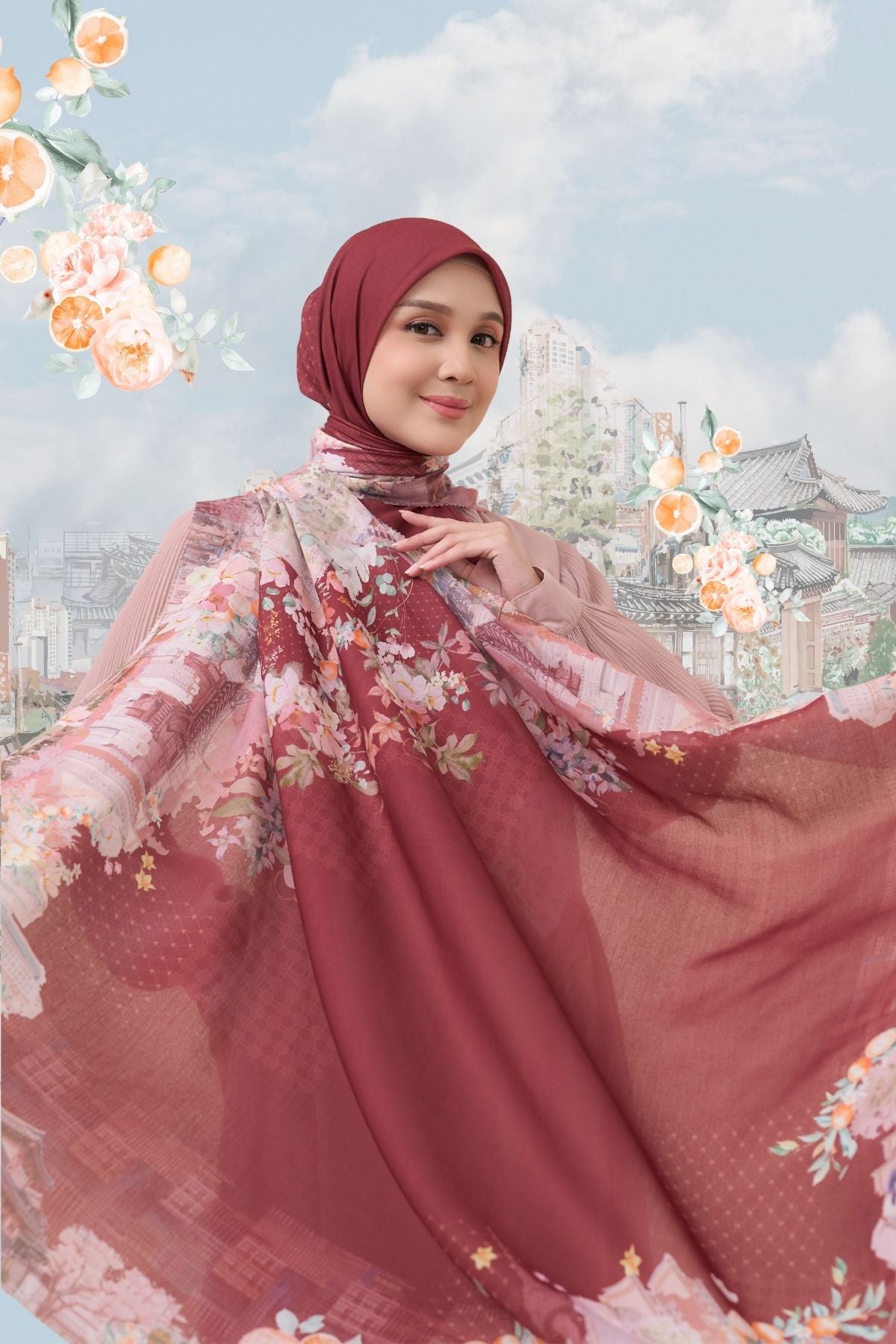 [ BUY 3 GET 1 FREE HIJAB ] Tangerine Scarf - ST16.3 TV16.3 TJ16.3 Maroon