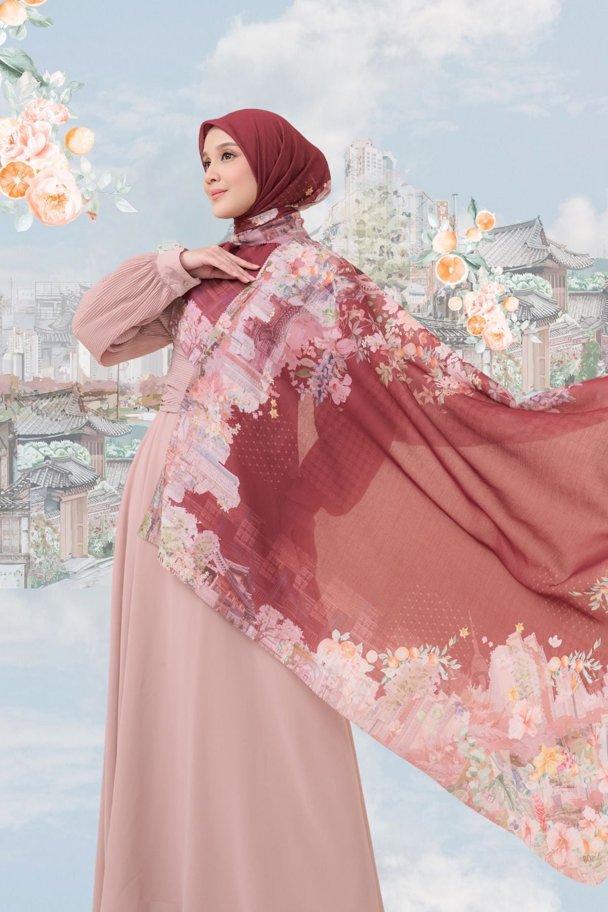 [ BUY 3 GET 1 FREE HIJAB ] Tangerine Scarf - ST16.3 TV16.3 TJ16.3 Maroon