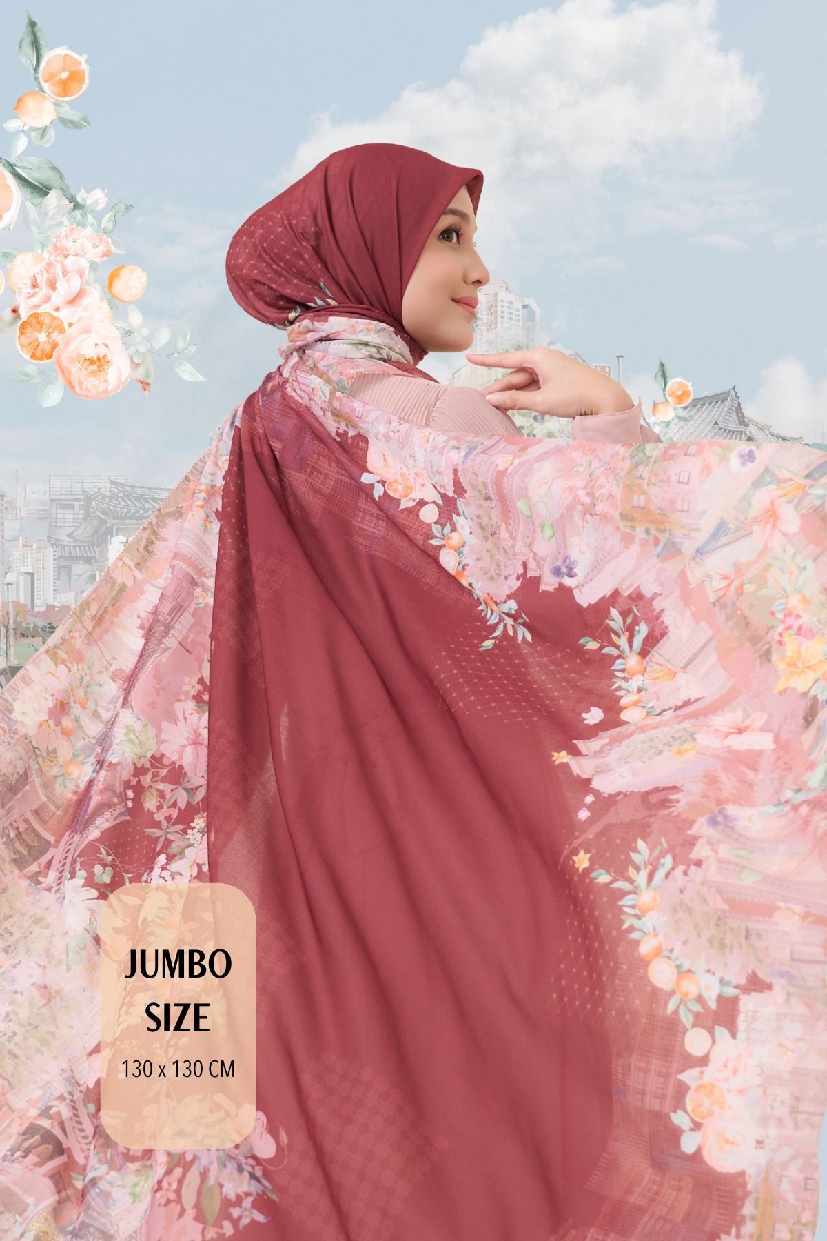 [ BUY 3 GET 1 FREE HIJAB ] Tangerine Scarf Jumbo - TJ16.3 Maroon