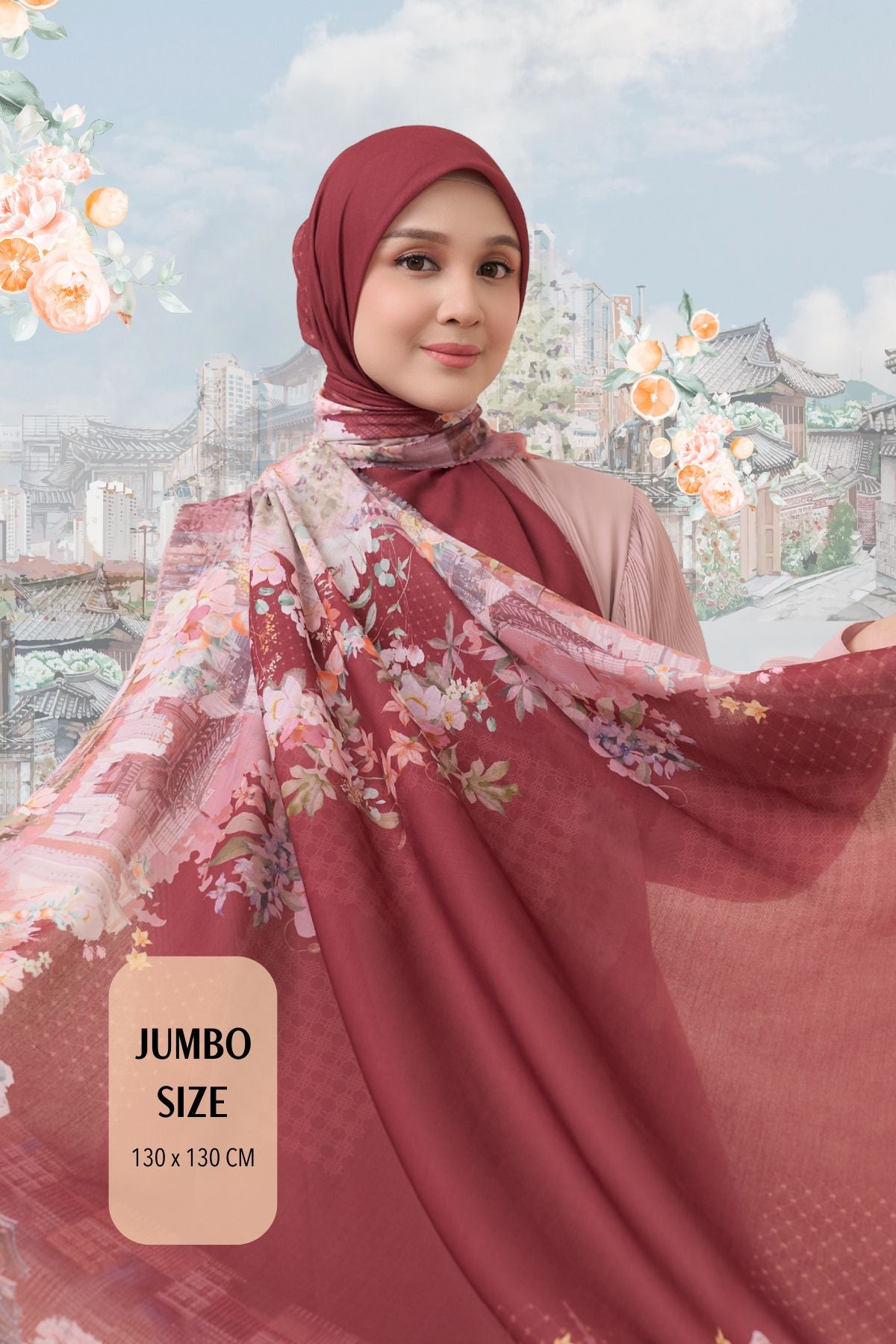 [ BUY 3 GET 1 FREE HIJAB ] Tangerine Scarf - ST16.3 TV16.3 TJ16.3 Maroon
