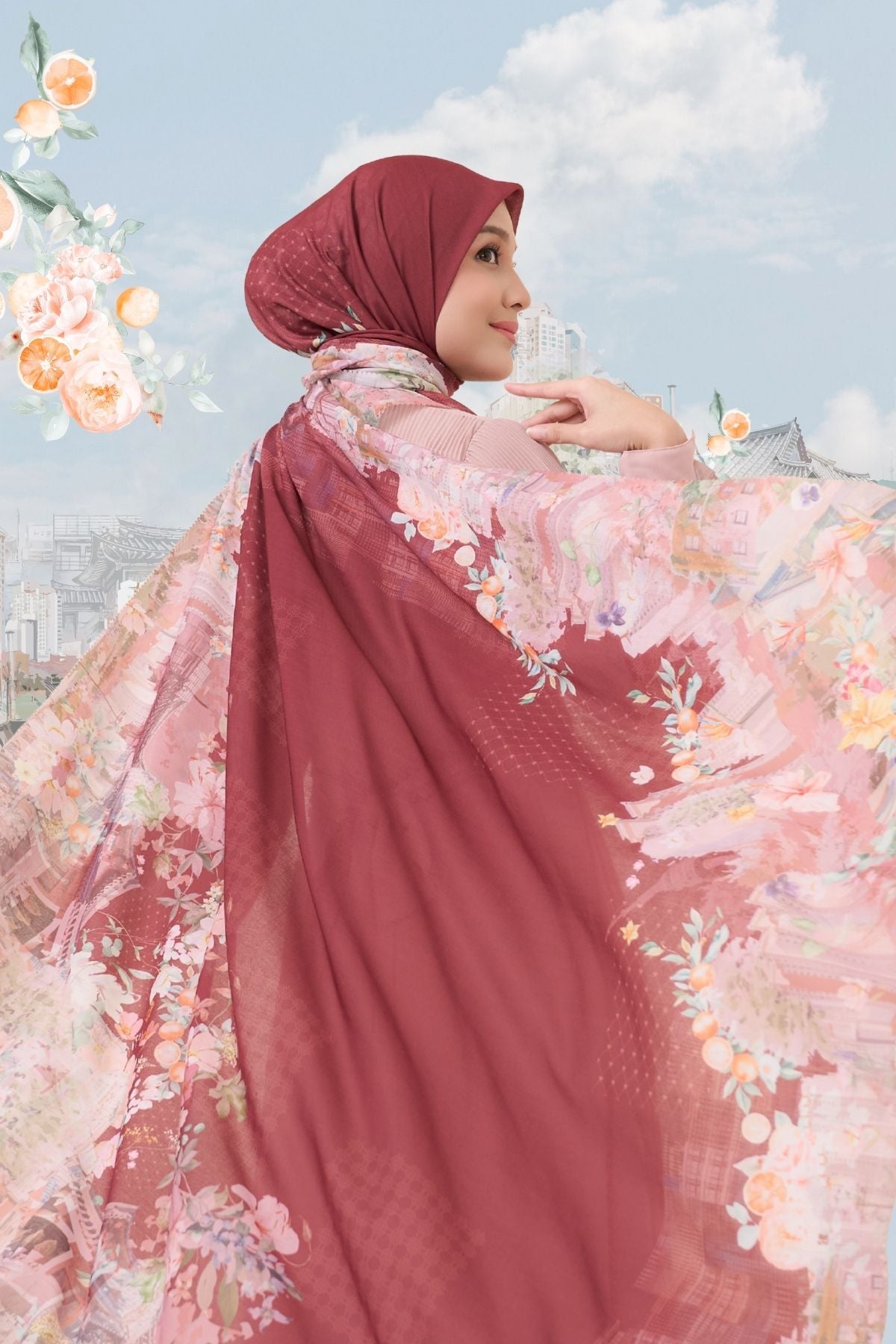 [ BUY 3 GET 1 FREE HIJAB ] Tangerine Scarf - ST16.3 TV16.3 TJ16.3 Maroon