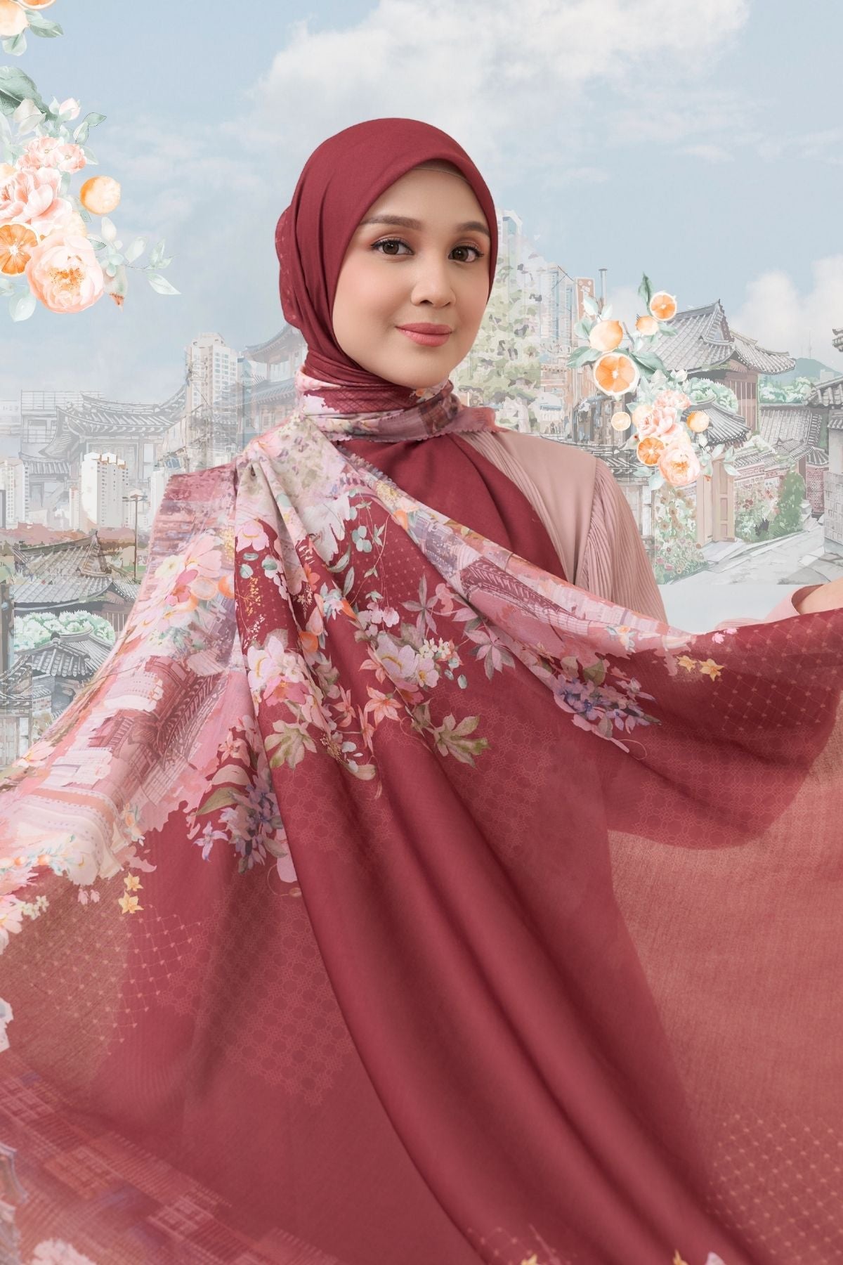 [ BUY 3 GET 1 FREE HIJAB ] Tangerine Scarf - ST16.3 TV16.3 TJ16.3 Maroon