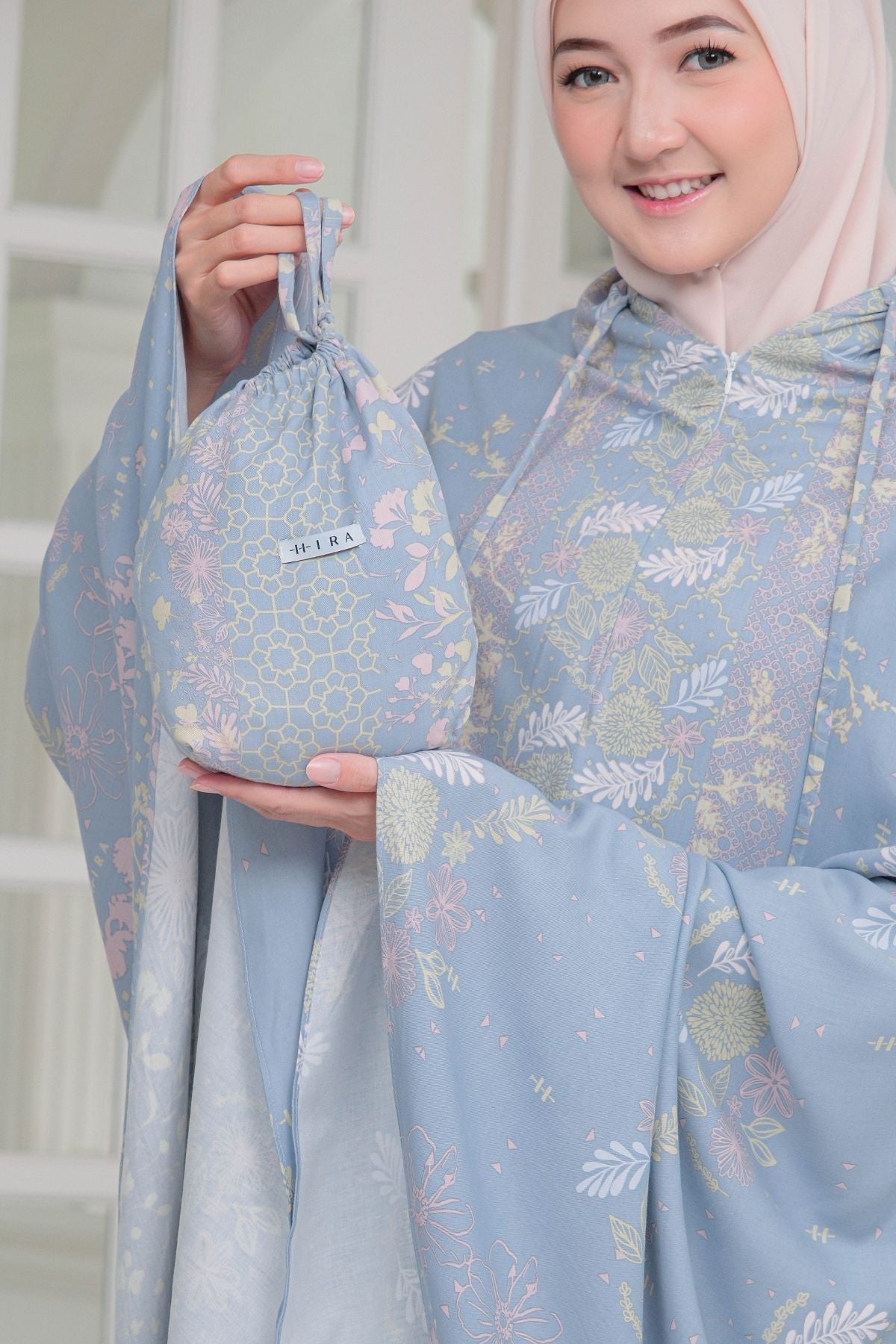 Mukena Flora - Mukena Katun | Cotton Daily Prayer Set | Blue - FM03.1