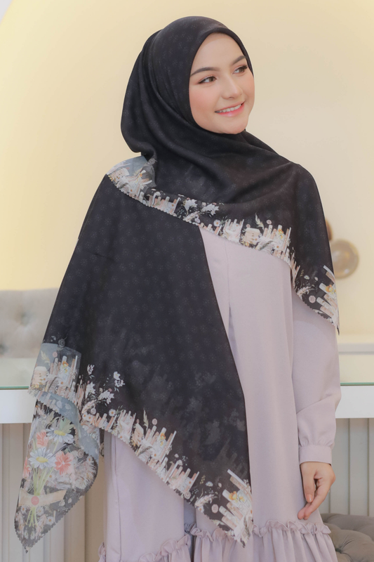 Zinnia Mini - Scarf Square Premium Polycotton | Black - NK73.1