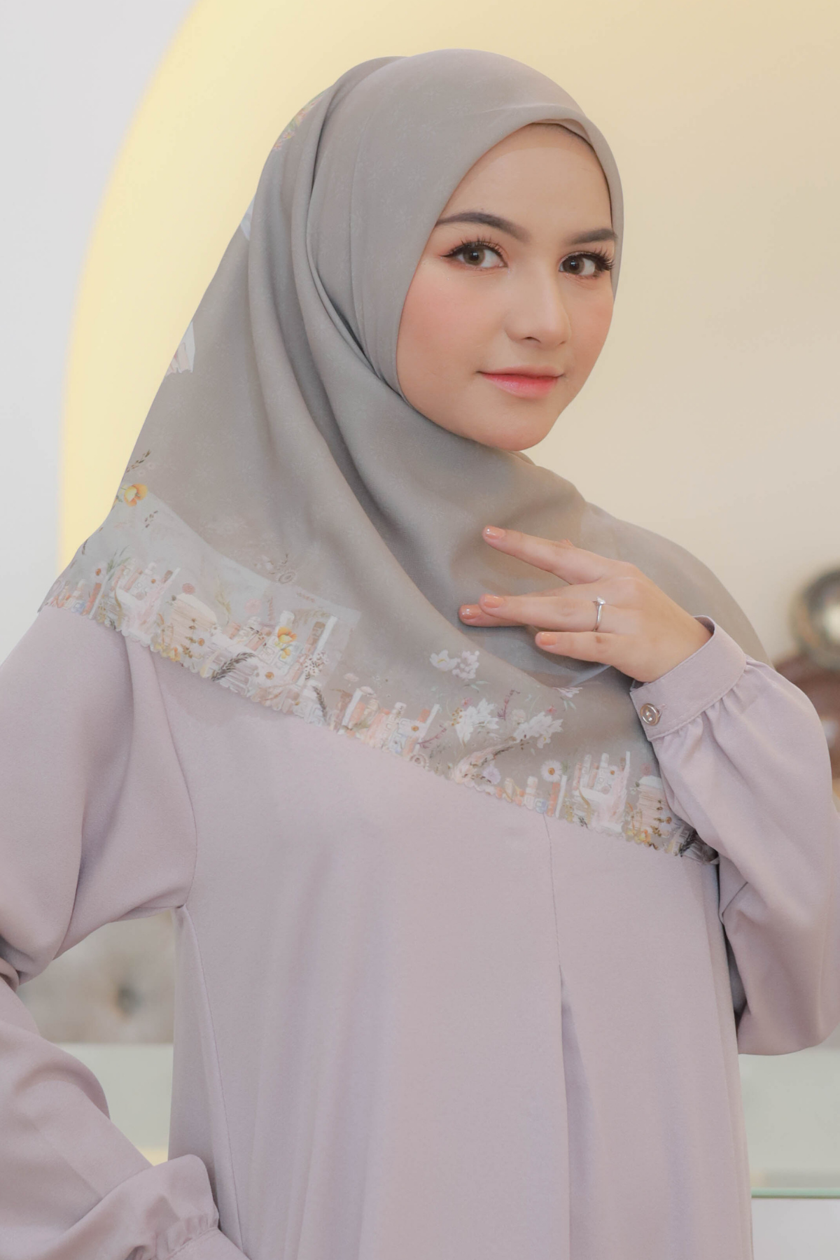 Zinnia Mini - Scarf Square Premium Polycotton | Harvest Grey - NK73.6