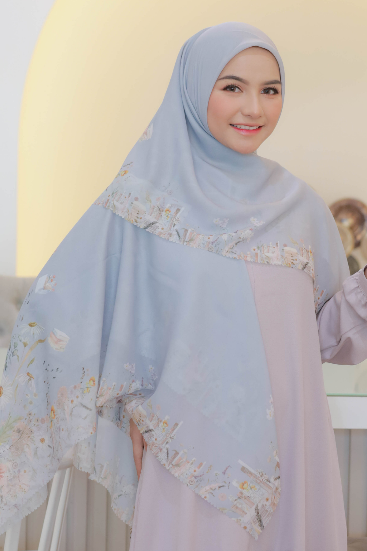 Zinnia Mini - Scarf Square Premium Polycotton | Ice Grey - NK73.7
