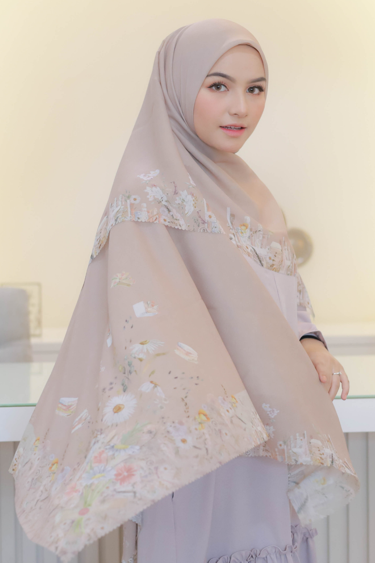 Zinnia Mini - Scarf Square Premium Polycotton | Khaki - NK73.9