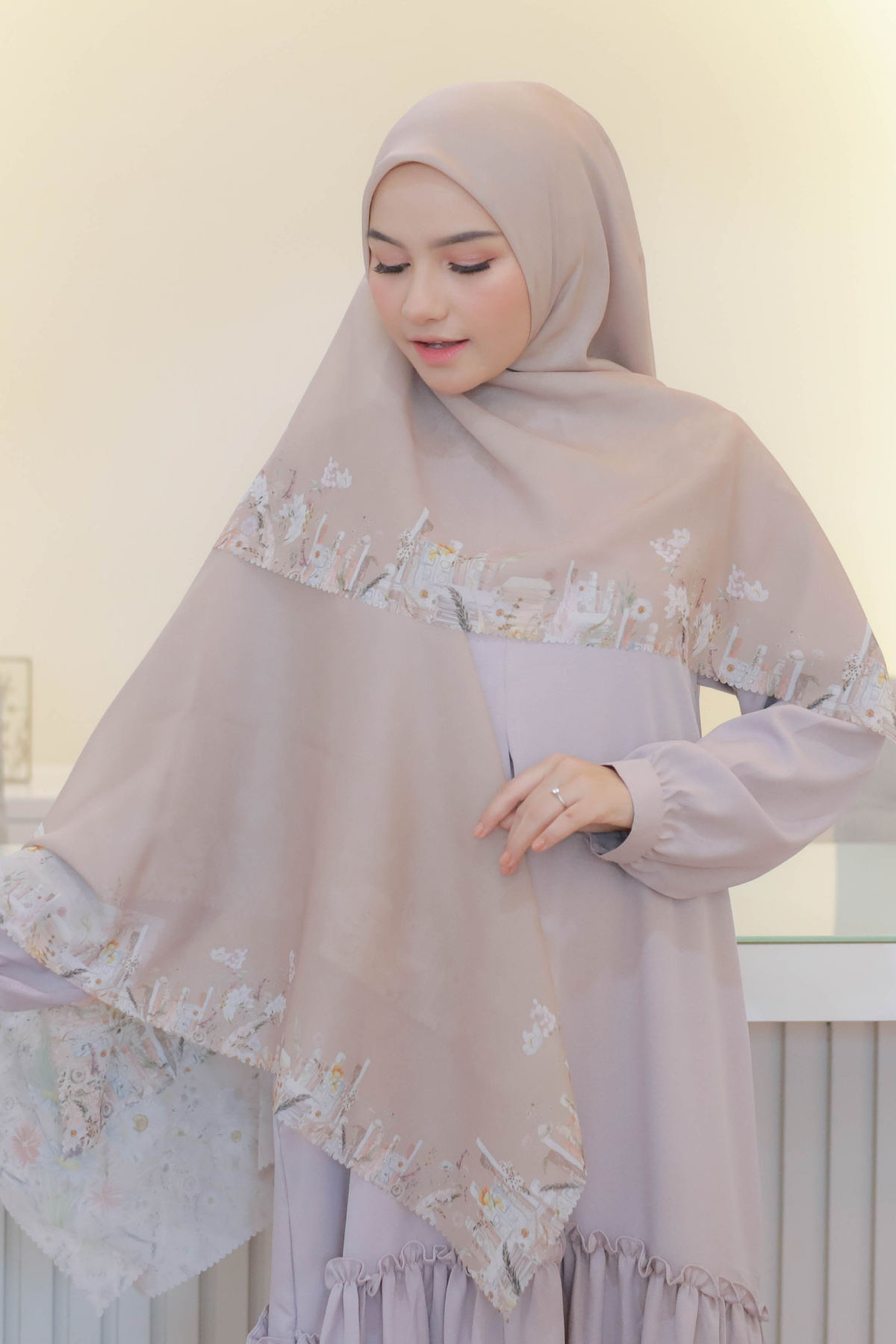 Zinnia Mini - Scarf Square Premium Polycotton | Khaki - NK73.9