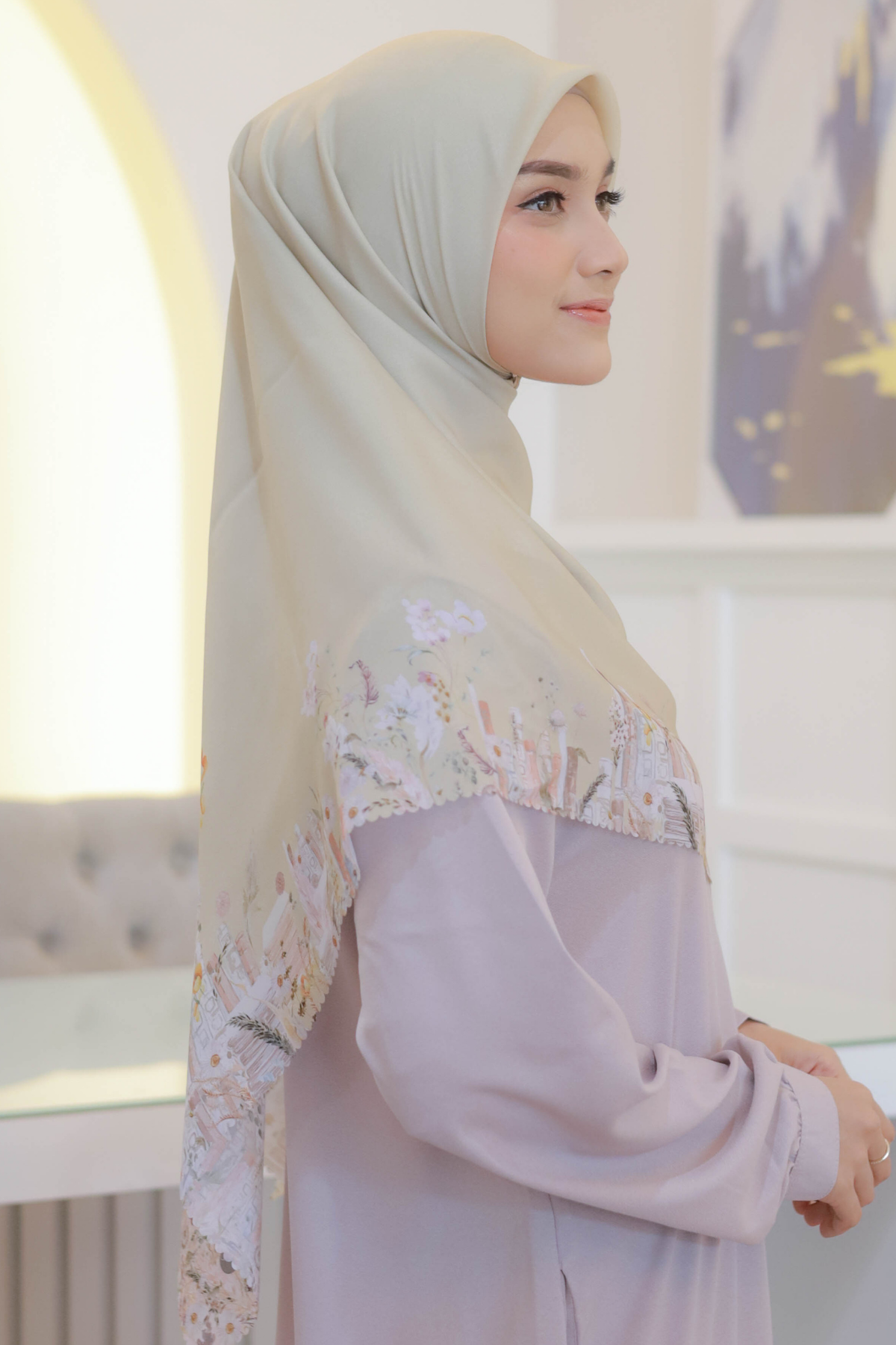 Zinnia JUMBO Mini Pattern - Scarf Square Premium Polycotton XL | Yellow Cream - NM73.10