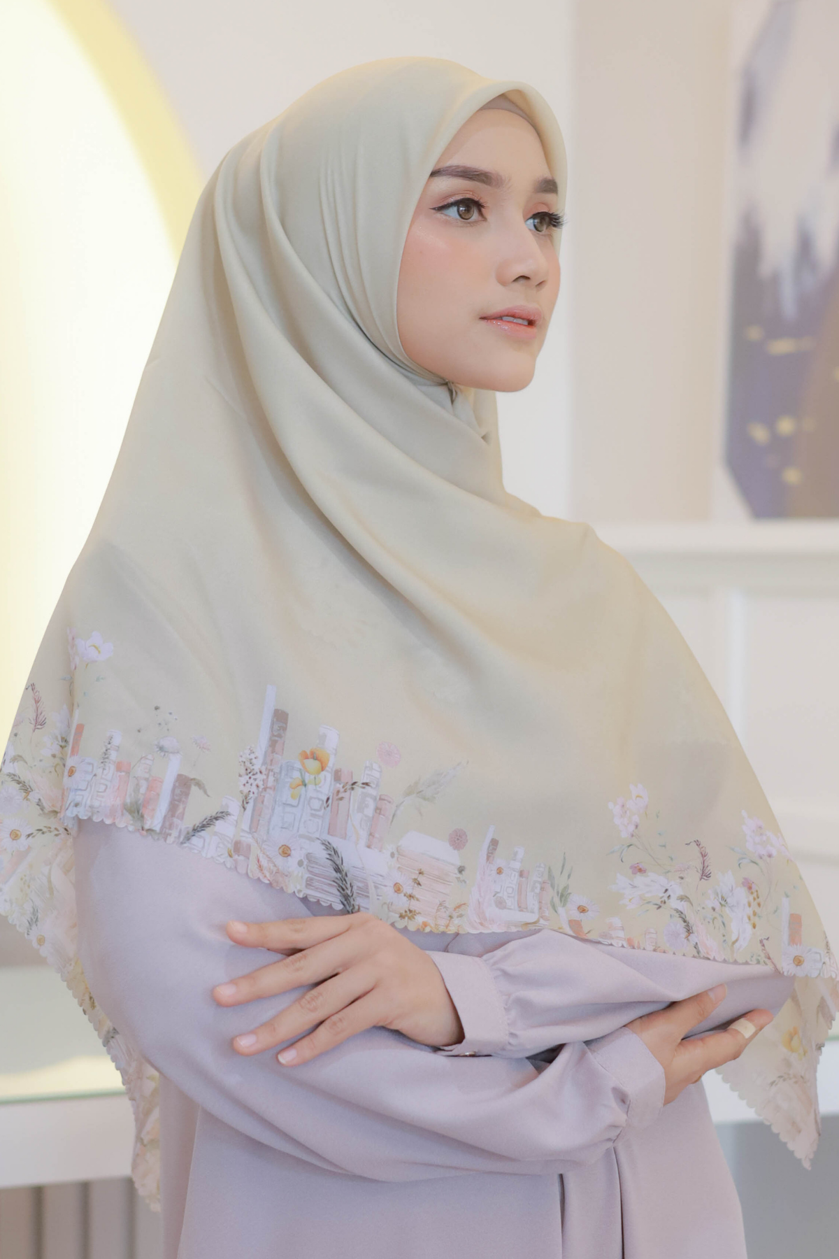 Zinnia JUMBO Mini Pattern - Scarf Square Premium Polycotton XL | Yellow Cream - NM73.10
