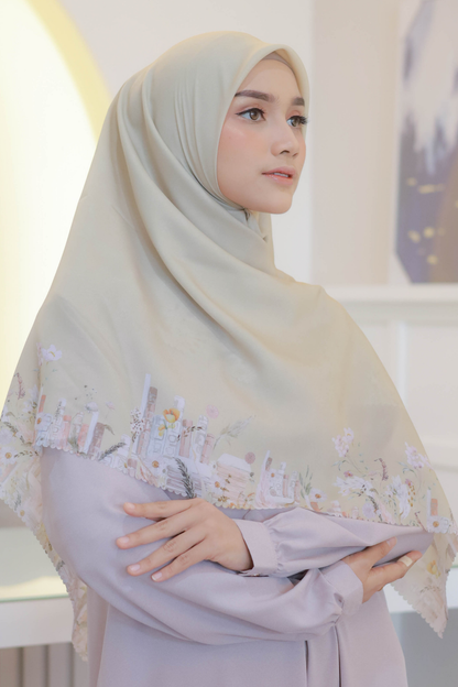 Zinnia JUMBO Mini Pattern - Scarf Square Premium Polycotton XL | Yellow Cream - NM73.10