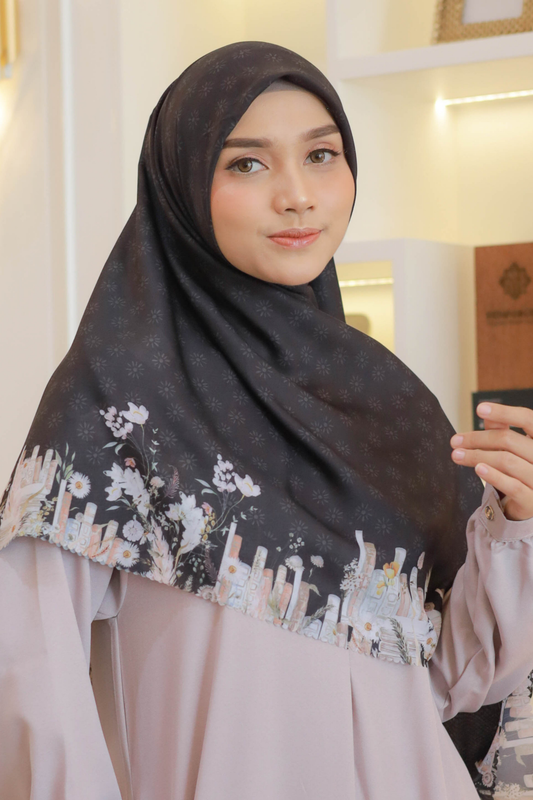 Zinnia JUMBO Mini Pattern- Scarf Square Premium Polycotton XL | Black - NM73.1