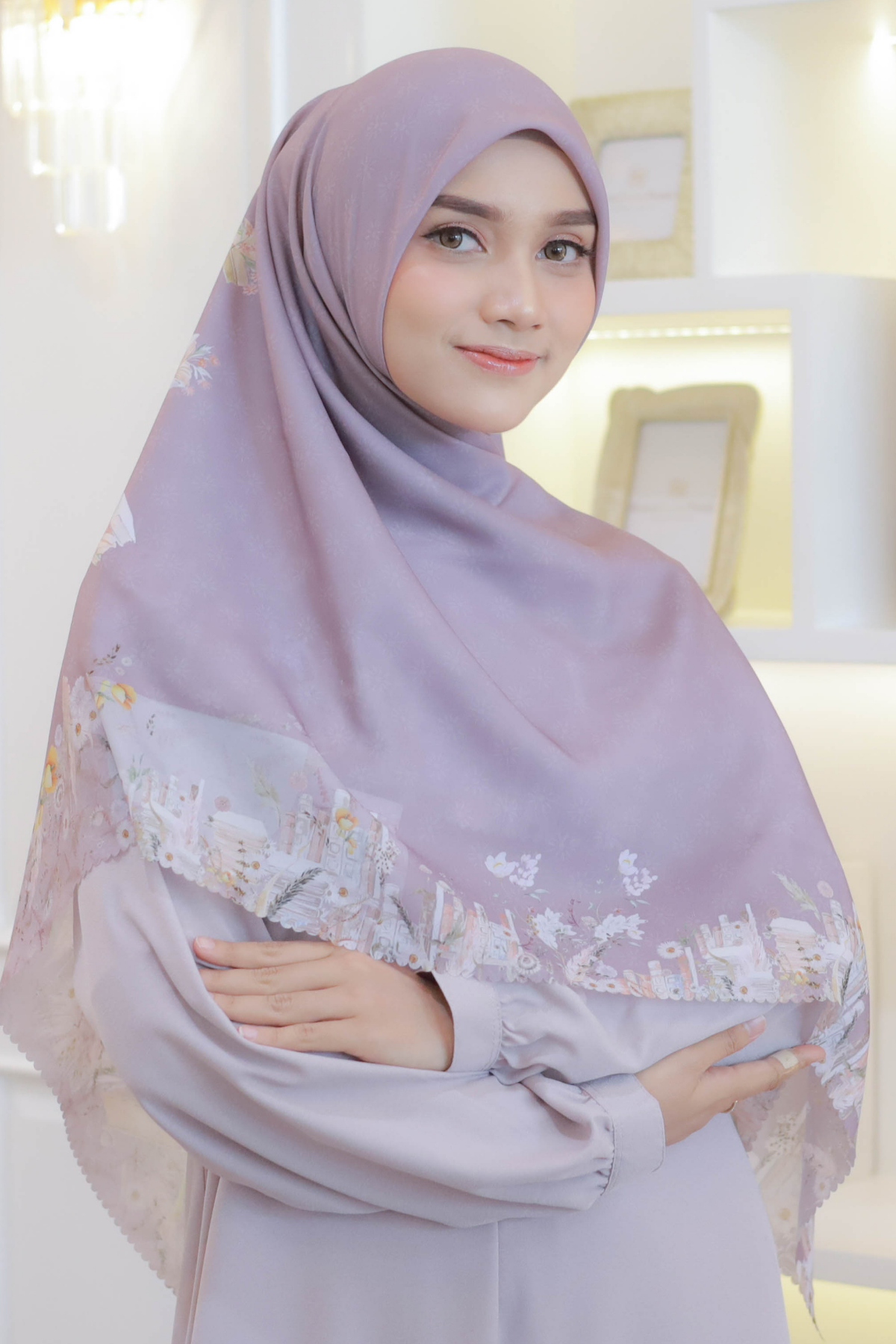 Zinnia JUMBO Mini Pattern - Scarf Square Premium Polycotton XL | Dusky - NM73.4
