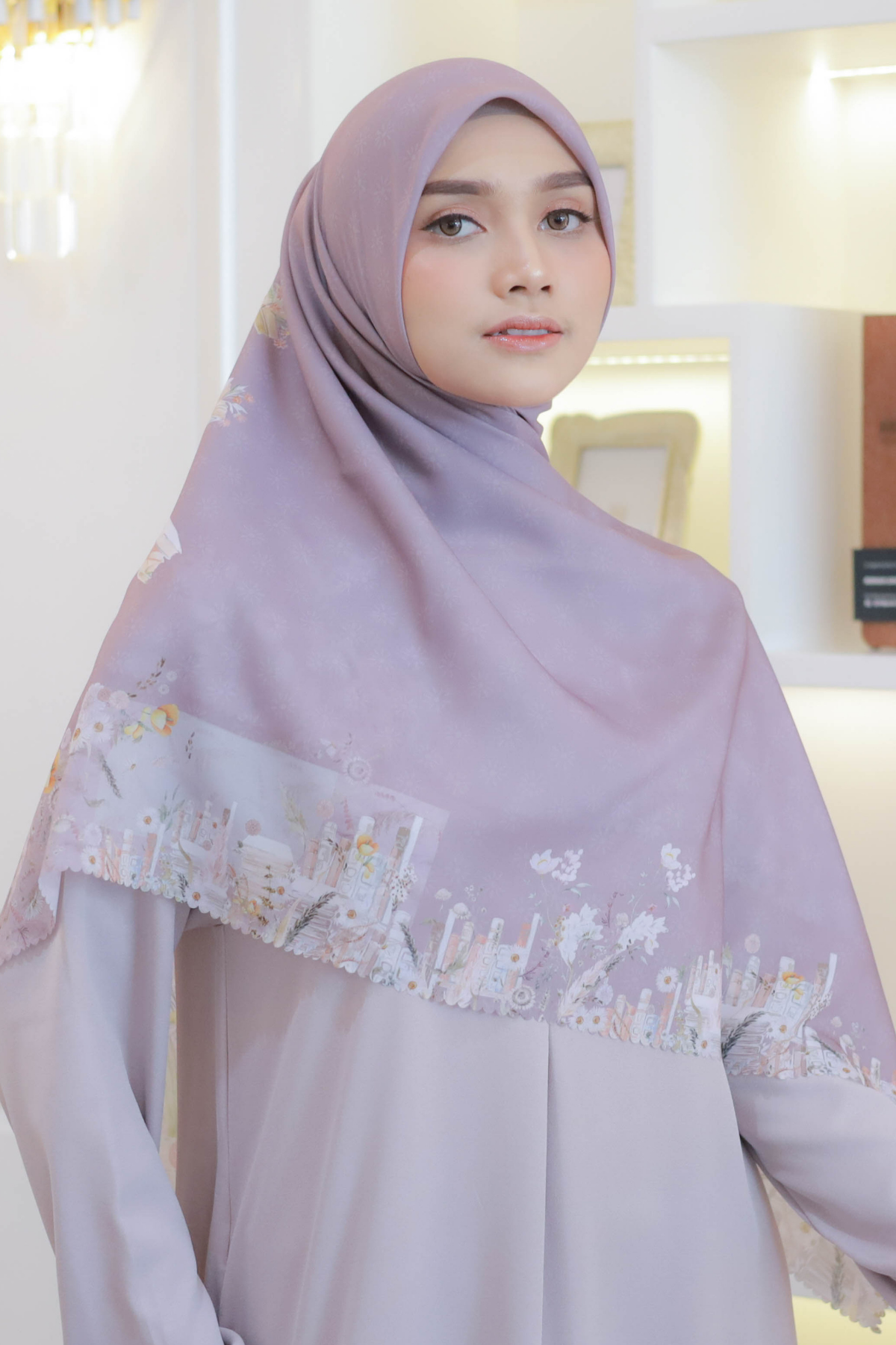 Zinnia JUMBO Mini Pattern - Scarf Square Premium Polycotton XL | Dusky - NM73.4