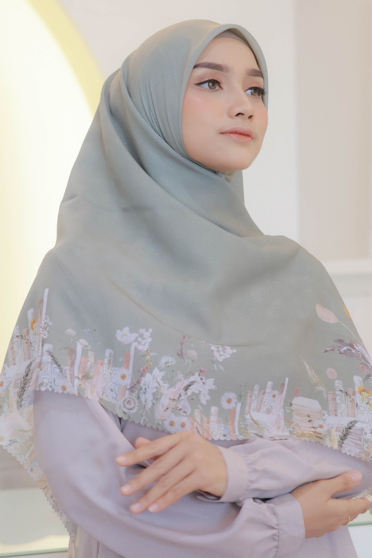 Zinnia JUMBO Mini Pattern - Scarf Square Premium Polycotton XL | Harvest Green - NM73.5