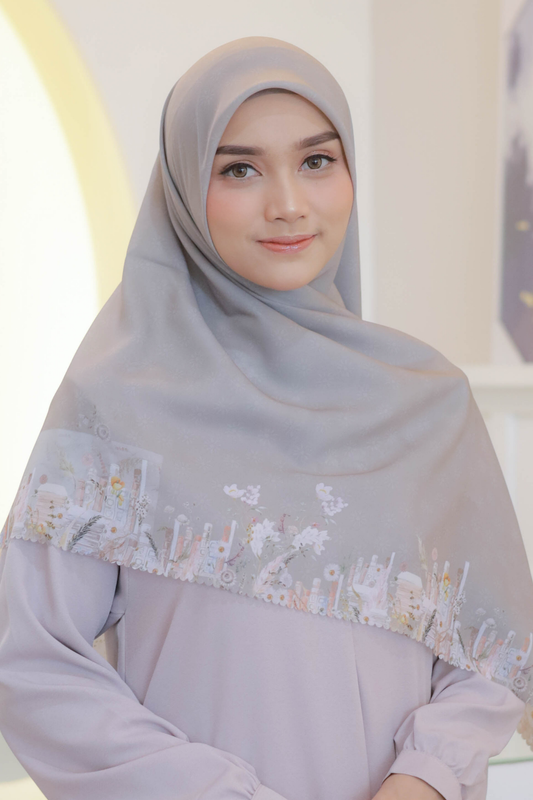 Zinnia JUMBO Mini Pattern - Scarf Square Premium Polycotton XL | Harvest Grey - NM73.6