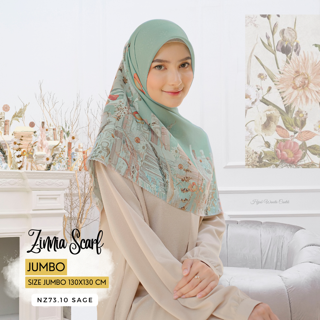 Zinnia - Scarf Square Premium Polycotton XL  - Sage - NZ73.10