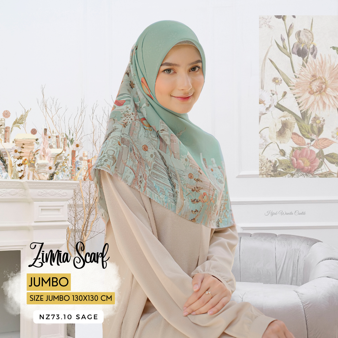Zinnia JUMBO - Scarf Square Premium Polycotton XL  | Sage - NZ73.10
