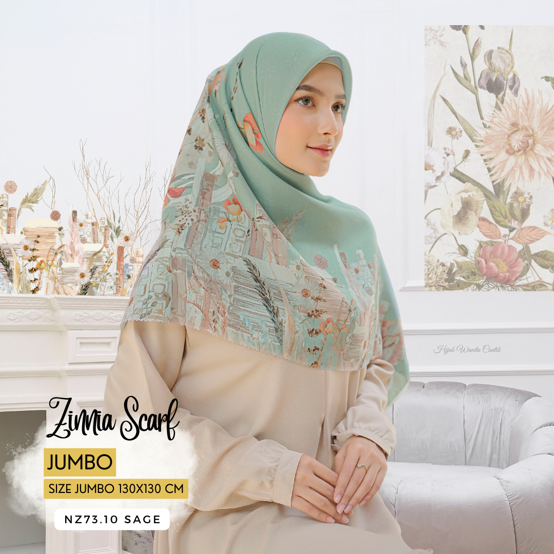 Zinnia - Scarf Square Premium Polycotton XL  - Sage - NZ73.10