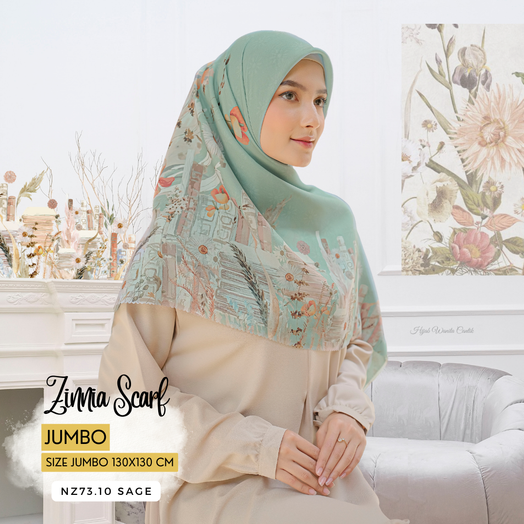 Zinnia JUMBO - Scarf Square Premium Polycotton XL  | Sage - NZ73.10
