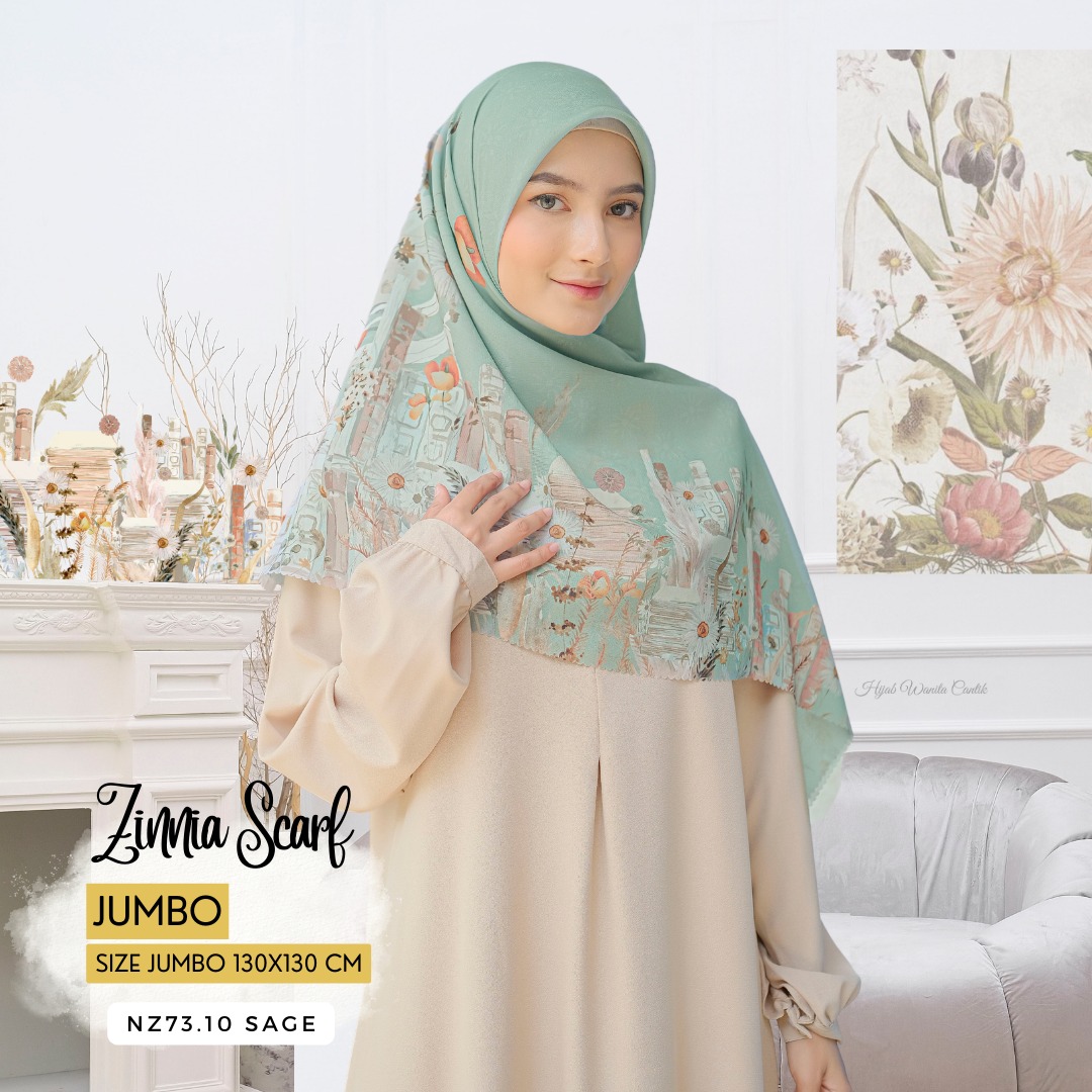 Zinnia - Scarf Square Premium Polycotton XL  - Sage - NZ73.10