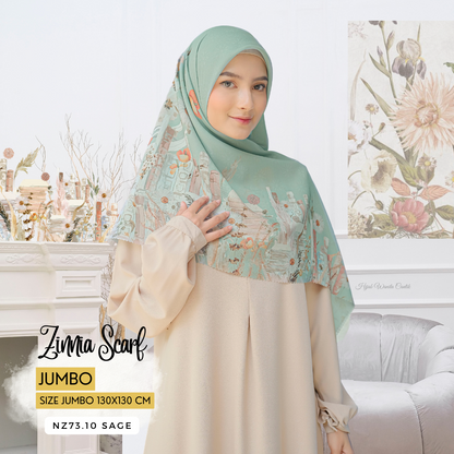 Zinnia JUMBO - Scarf Square Premium Polycotton XL  | Sage - NZ73.10